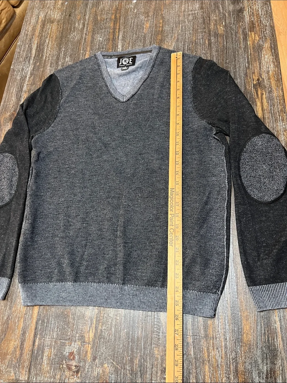 Joseph Abboud Two-Tone Gray V-Neck Sweater with Elbow Patches